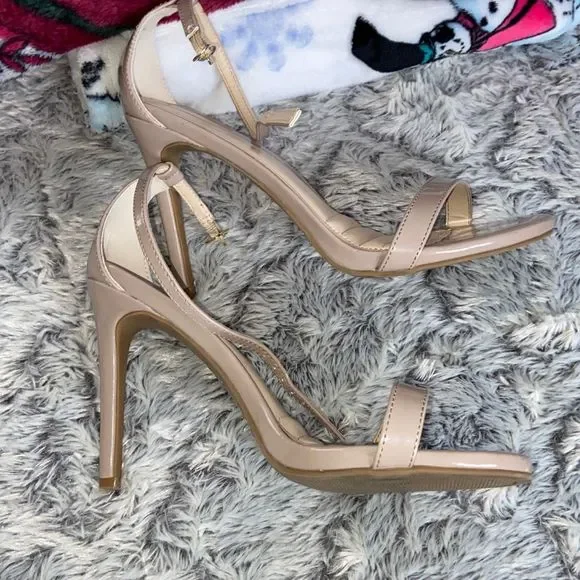 🛍️last call or donating🛍️Lulus Elise sz 8 tan patent sandal heels tan/blush - Picture 3 of 10